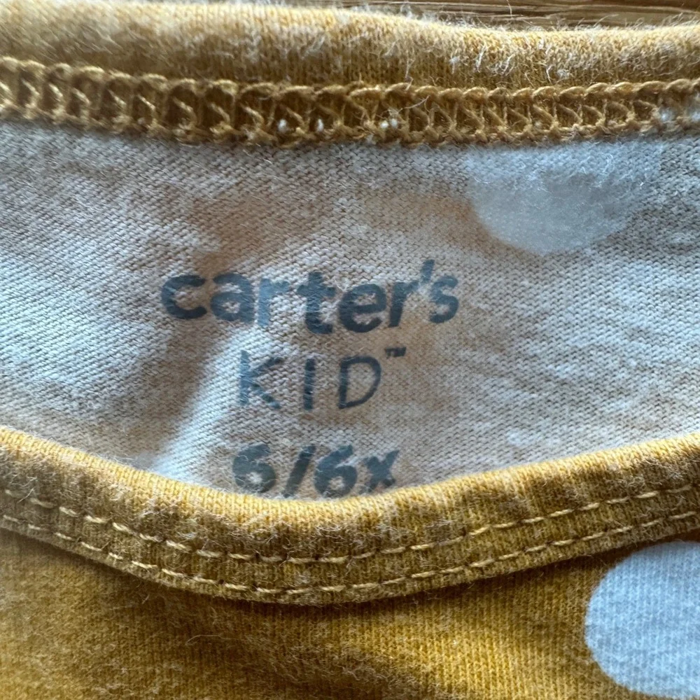 Carters Kid Girls Mustard Yellow White Polka Dot Long Sleeve Jersey Dress 6 6x